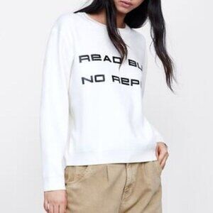Zara Knit White Read But No Reply Crewneck Sweater S